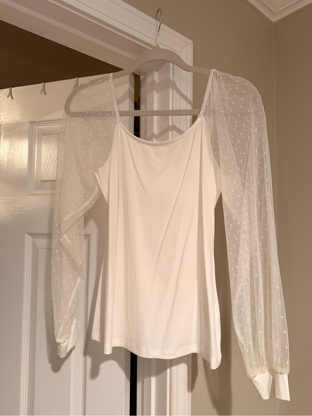 White Top w/ Sheer Dot Sleeves